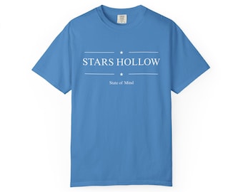 Camiseta Stars Hollow: Camiseta cómoda de algodón estadounidense teñida en prenda.