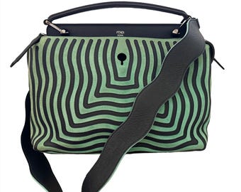 Bolso Fendi Wave Dotcom de piel y ante verde menta y negro con asa superior