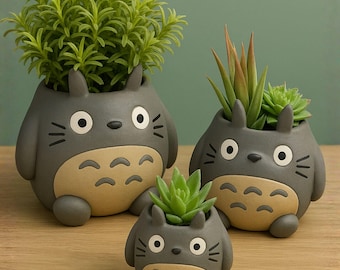 Maceta de Totoro / Maceta inspirada en Studio Ghibli / Jarrón de anime adorable / Maceta para suculentas / Decoración estilo cottagecore / Regalo para fans de Ghibli