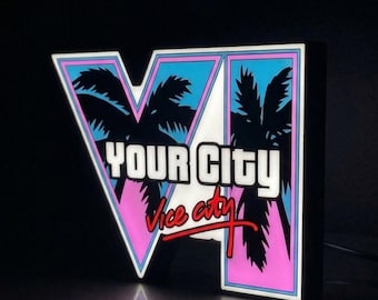 Custom "Your City" or "Gamer Tag" Lightbox - GTA 6 Inspired - Gamer Gift