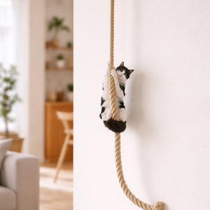 Wall Mounted Cat Climbing Rope with Wooden Steps | Sisal Rope Cat Wall Furniture | Indoor Cat Exercise & Scratch Toy