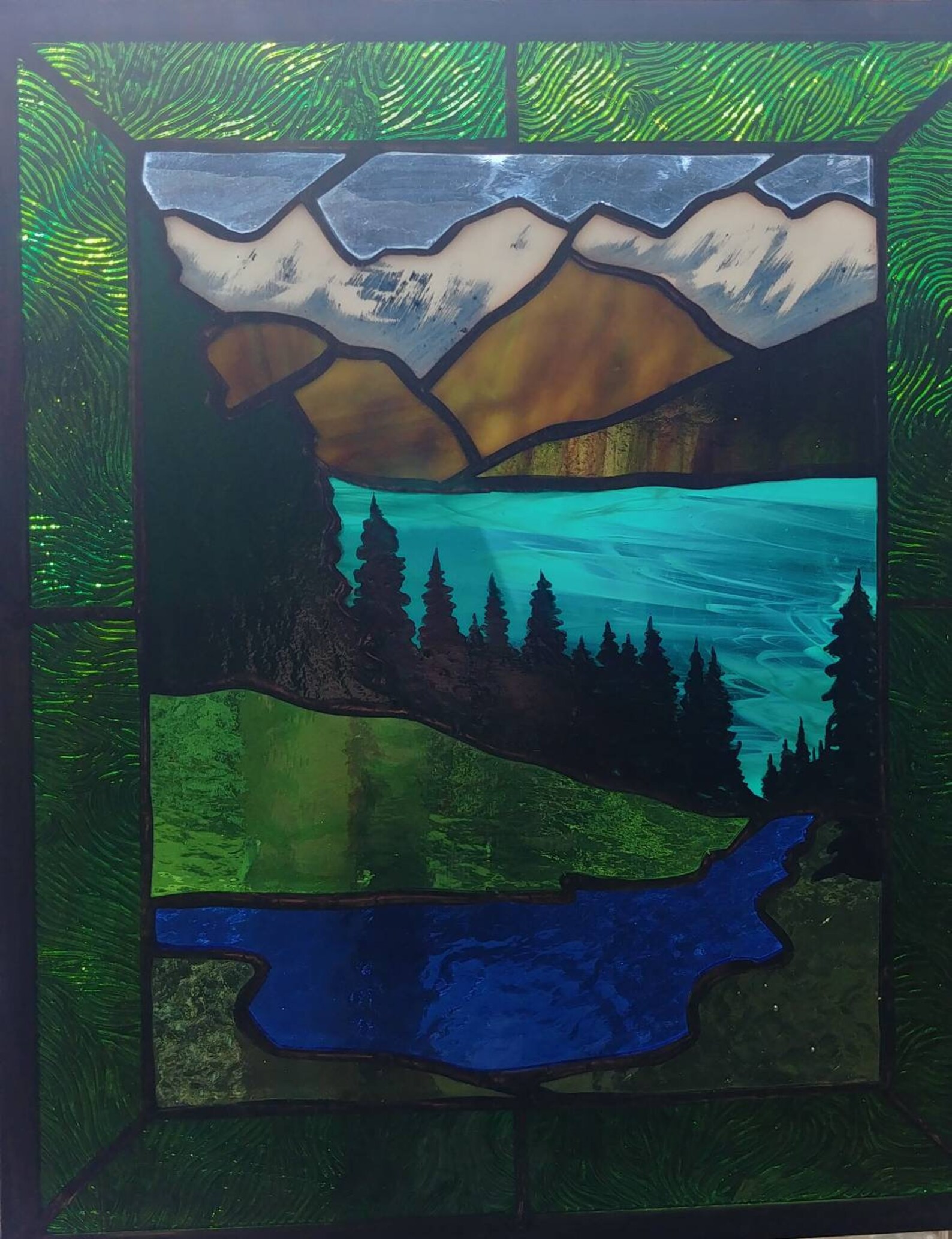 Stained Glass Mountain With Lake and Stream Etsy