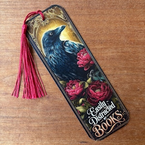Dark Cottagecore Bookmark, Witchy Dark Fantasy Bookmarks with Tassel, Book Lover Gift, Reader Bookmark, Small Gifts, Grungy Medieval Dragon