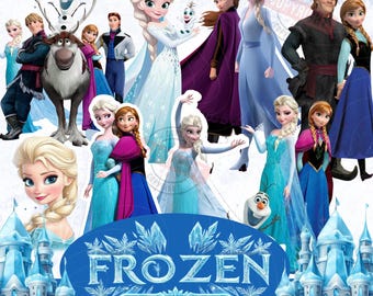 Frozen cliparts voor sublimatie, winterprinses png-bundel, magische stripfiguren digitale download, DIY verjaardag png