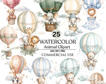 Blauwe luchtballon clipart png, aquarel decor kinderkamer, babyshower ballon bundel, afdrukbare kunst