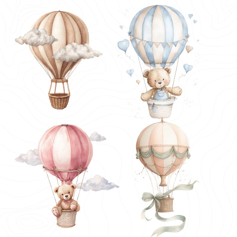 Blue Hot Air Balloon Clipart PNG, Watercolor Nursery Decor, Baby Shower ...