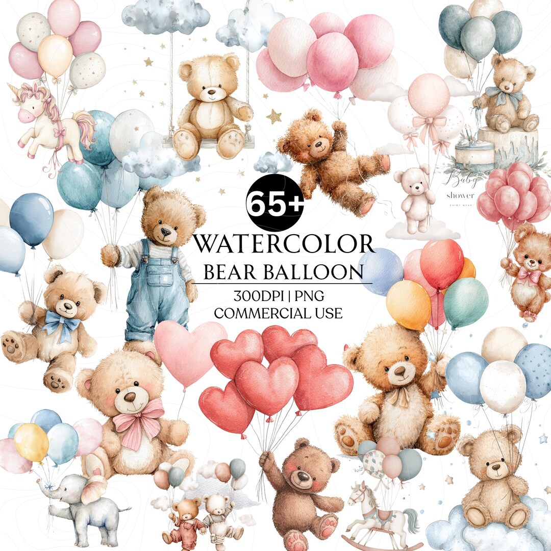Watercolor Teddy Bear Clipart PNG, Cute Baby Bear Illustration, Nursery ...