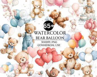 Aquarel teddybeer clipart png, schattige baby beer illustratie, kinderkamer dieren kunst, kinderdecor, instant digitale download