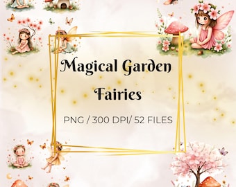 Watercolor Garden Fairies Clipart Bundle