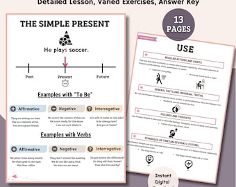Present Simple Tense Worksheets PDF – English Grammar Lessons, ESL Activities & Practice with Answer Keys/ classroom posters