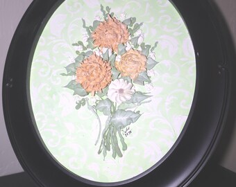Plaster Flower Painting on Canvas, Orange Floral Art (8x10)
