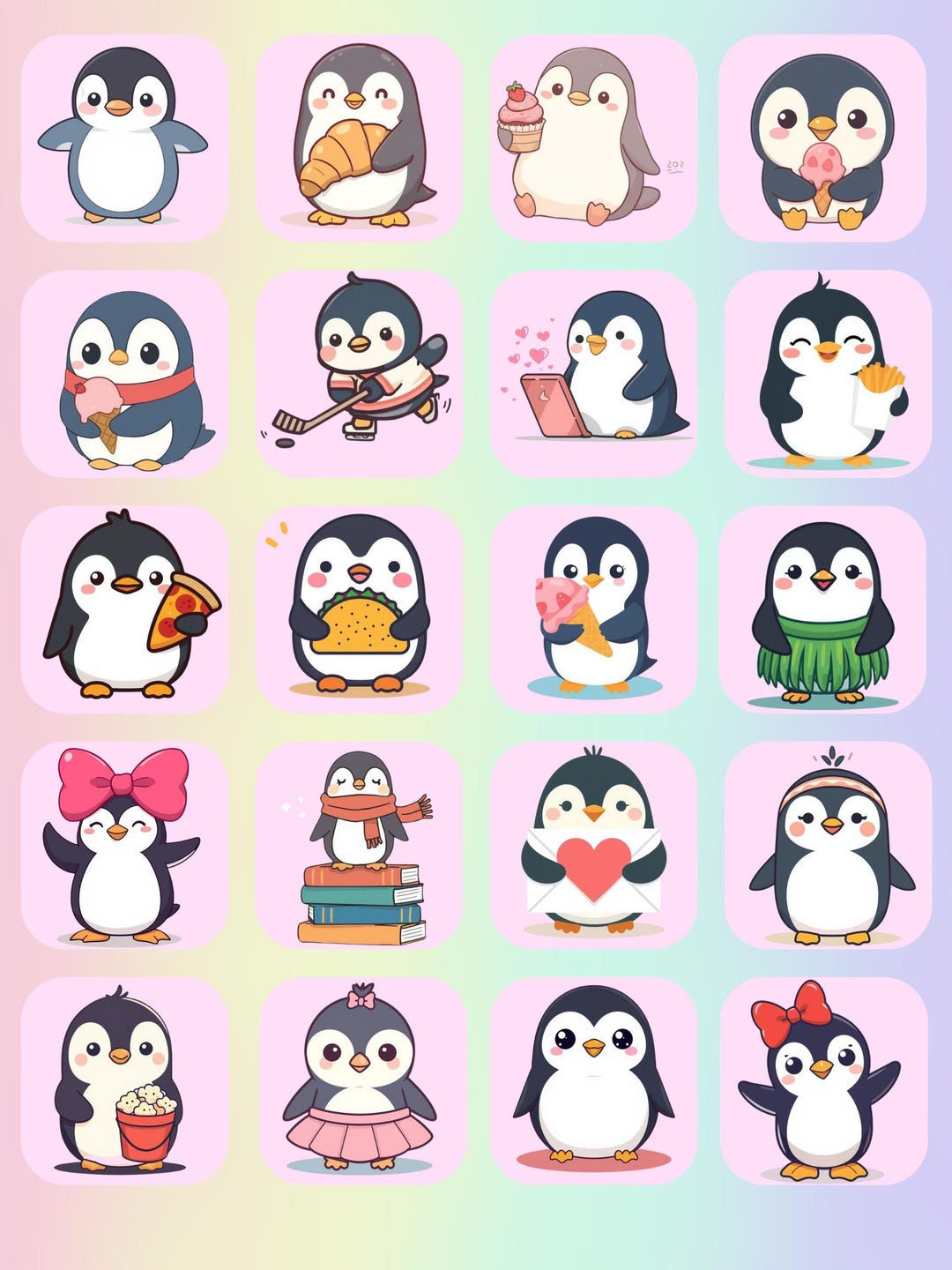 Kawaii Penguin Sticker Sheet- 20 Cute Digital Stickers for Planners ...