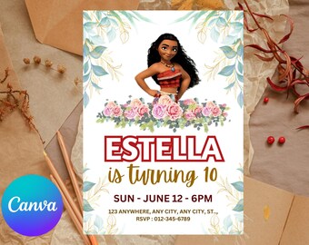 Editable Moana Invitation, Moana Invite, Kids Theme Party Digital Birthday Invite, Hawaiian Kids Party Template, Instant Download Invitation