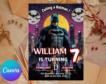 Editable Superhero Invitation, Bat Party Invite,Bat Birthday Invitation,Editable Bat Superhero Invitation,Bat Guy Birthday Party Invitation