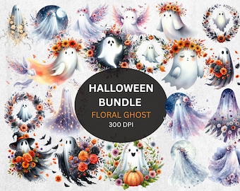 Pacchetto PNG di Halloween con fantasmi floreali: clipart spettrale (download digitale)