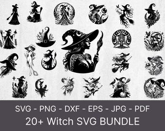 Pacchetto SVG Strega / 20 file di taglio magici (Download digitale)