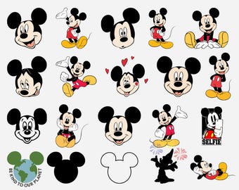 ミッキーマウスの漫画風SVG/PNGバンドル｜子供向け工作グラフィックセット（デジタルダウンロード）