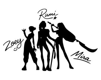 Kpop デーモンハンター トリオ Zoe.y Mir.a Rum.i SVG クリップアート | ダークファンタジー シルエット (デジタルダウンロード)