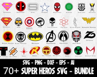 Paquete de más de 70 archivos SVG de superhéroes / Archivos de corte para Silhouette (Descarga digital)