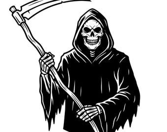 死神SVGバンドル｜骸骨SVG、死神SVG、ハロウィンSVG、ゴシックSVG｜死神デカールカットファイル｜怖い骸骨、不気味なSVG