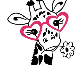 キリンのSVG PNGクリップアート｜ハート型メガネ、花、子供部屋の装飾（デジタルダウンロード）