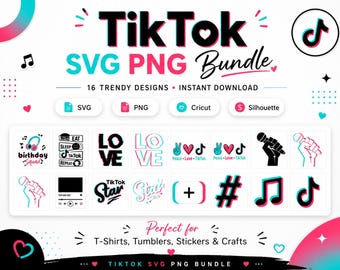 バイラル動画アプリのSVG/PNGバンドル｜ソーシャルメディアクリップアート、Cricutカットファイル（デジタルダウンロード）