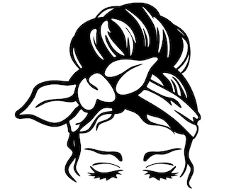 メッシーバンママライフSVG｜女性のヘアスタイルを気にしないカットファイル（デジタルダウンロード）