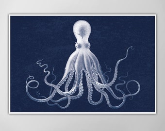 Lord Bodner's Octopus - Giant Octopus Poster - Nautical Art Print - Navy Blue - X-Large Sizes Available