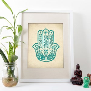 Hamsa Hand Art Print - Calming Wall Art - Spiritual Decor - Yoga Studio Poster - Meditation Art - Custom Color Option!