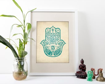 Hamsa Hand Art Print - Calming Wall Art - Spiritual Decor - Yoga Studio Poster - Meditation Art - Custom Color Option!