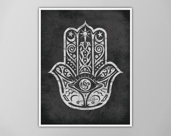 Hamsa Hand Art Print - Black and White - Yoga Art - Giclee or Canvas - Custom Color Options Available