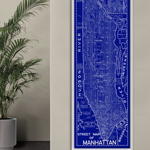 Manhattan Street Map Art Print 1945 Vintage Map Reprint New York City Blueprint Map Poster X-Large Sizes Available Industrial Blueprint