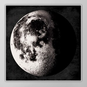 Waning Gibbous Art Print - Black and White Moon Poster - Outer Space Decor - Moon Wall Art - Giclee or Canvas!