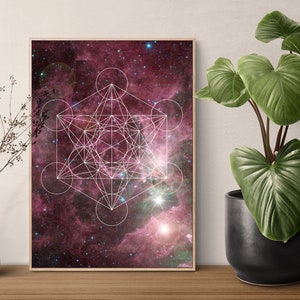 Sacred Geometry Print The Flower of Life Nebula Poster Galaxy Art Giclee or Canvas image 4