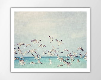 Seagulls Beach Print - Ocean and Coastal Decor - Beach House Wall Art - Canvas Options Available!