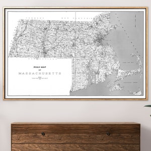 Massachusetts State Map Print Vintage Map Reprint Blueprint Poster X-Large Sizes Available and Four Color Styles Traditional White