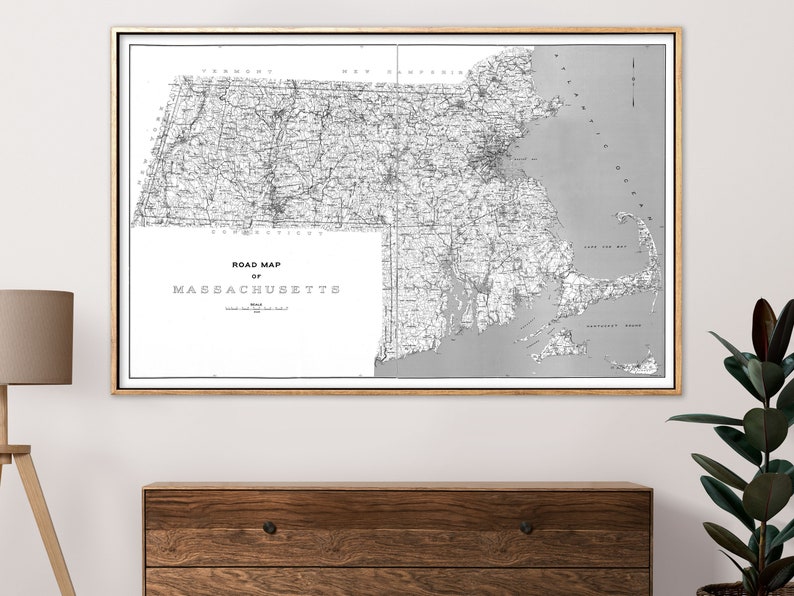 Massachusetts State Map Print Vintage Map Reprint Blueprint Poster X-Large Sizes Available and Four Color Styles Traditional White