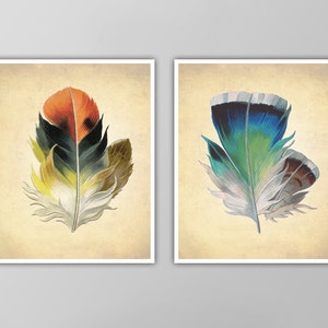 Feather Print Set - Feather Posters - Nature Inspired Wall Art -Two Piece Print Set