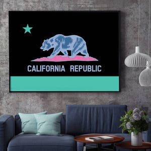 Californian Flag Poster - State Flag with Inverted Colors - California Republic Art Print - Giclee or Canvas!