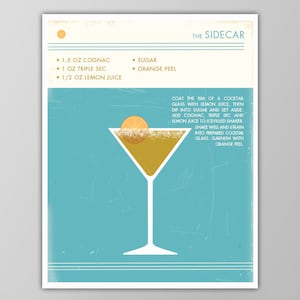 Lámina de sidecar - Póster de comida y bebida - Póster de cócteles - Decoración de bar para el hogar
