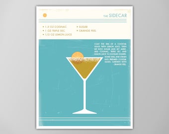 Sidecar Art Print - Food and Drink Poster - Cocktail Poster - Home Bar Decor