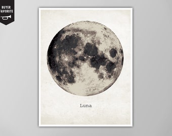 Giant Moon Poster - Luna Moon Art Print - Galaxy Wall Art - Super Moon Print - Astronomy Decor - Giclee or Canvas!