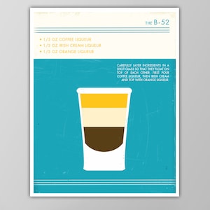 B-52 Art Print - Food and Drink Poster - Vintage Style - Cocktail Poster - Mid Century Modern Design - Giclee or Canvas!