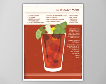 Bloody Mary Cocktail Print - Retro Food and Drink Decor - Cocktail Poster - Bar Wall Art - Giclee or Canvas!