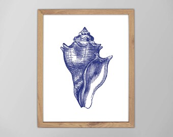Sea Shell Print - Marine Art - Minimalist Nautical Wall Art - Beach House Decor - Conch Shell Poster - Giclee or Canvas - Custom Colors!