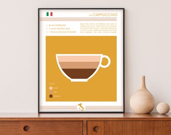 Cappuccino Art Print - Affiche de café - Décor de cuisine et de salle à manger - Art de la nourriture et des boissons - Art mural du bar à café - Plusieurs tailles disponibles !