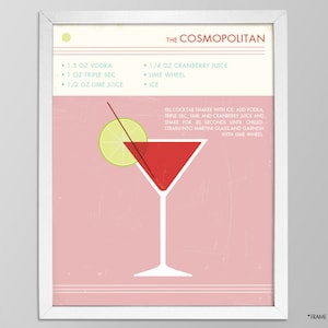 Impresión cosmopolita - Arte de pared de comida y bebida retro - Cartel de cóctel - Diseño moderno de mediados de siglo - Decoración de bar de cóctel Cosmo