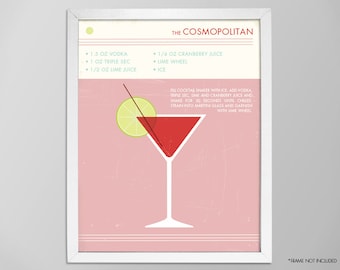Cosmopolitan Print - Retro Food and Drink Wall Art - Cocktail Poster - Mid-Century Modern Design - Cosmo Cocktail Bar Decor