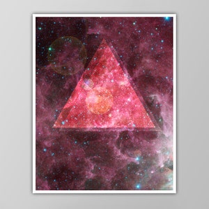 Cosmic Triangle Print - Galaxy Art - Sacred Geometry - Outer Space Wall Art - Nebula Stardust Illustration - X-Large Size Options