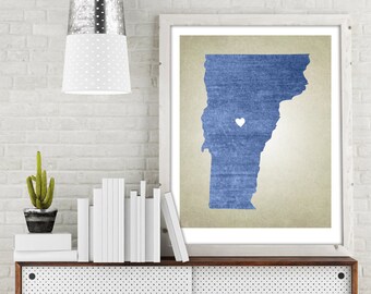 Vermont State Map Print -  Custom Heart Map - Map for Home - Anniversary - Birthday - Wedding Gift